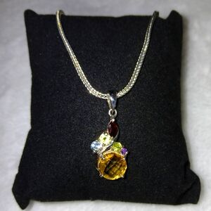 Elegant Multi-Gemstone Sterling Silver Pendant and Necklace